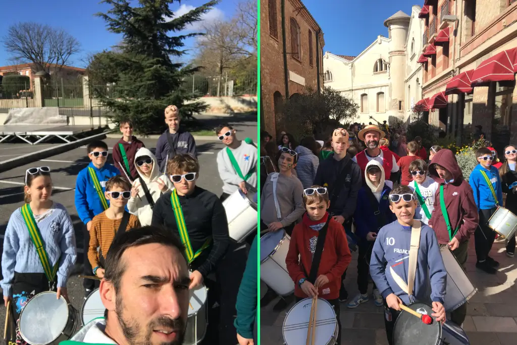 Retour sur l'atelier batucada du PIJ de Thuir pour le carnaval 2025, découverte des rythmes du samba pendant l'atelier.